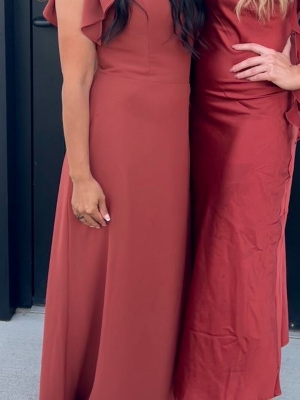Azazie Rust Red Maxi Dress with Flutter Sleeves